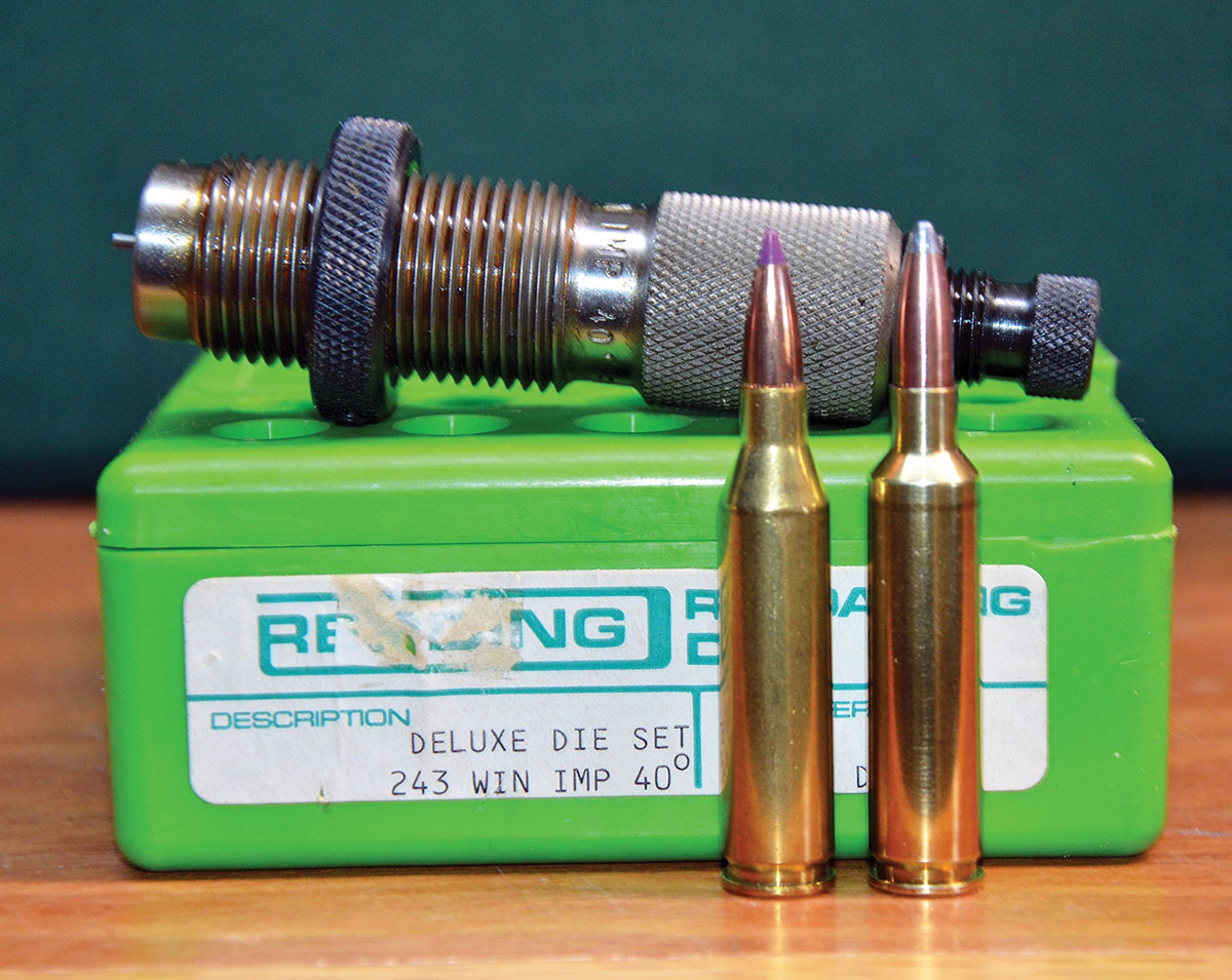 As wildcats go, the improved cartridges are the easiest of all to tame because most are nothing more than factory cartridges that have been “improved” by blowing out their cases for less body taper and usually a sharper shoulder angle for a slight increase in powder capacity. Pressure-tested start loads published in various reloading manuals for the 243 Winchester (left) work equally well in the 243 Improved (right).